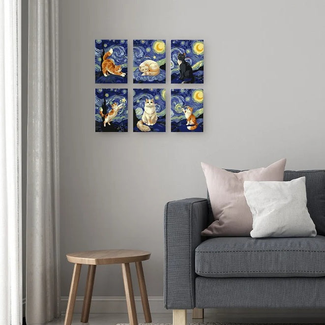 Série Peintures par numéros Chats Nuit étoilée