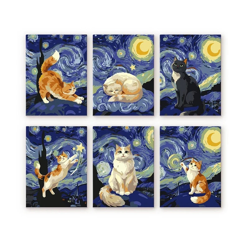 Série Peintures par numéros Chats Nuit étoilée
