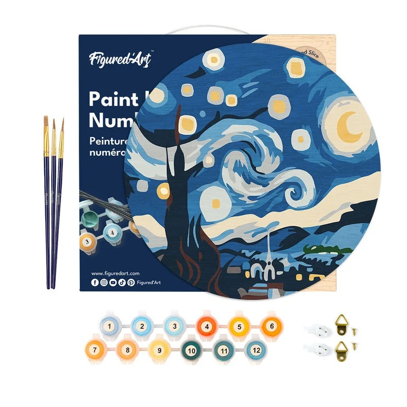 Peinture par numéros Nuit Etoilée Van Gogh sur disque en bois
