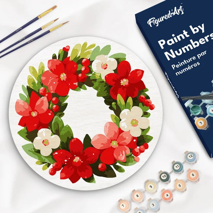 Peinture par numéro Couronne de Noël sur disque en bois