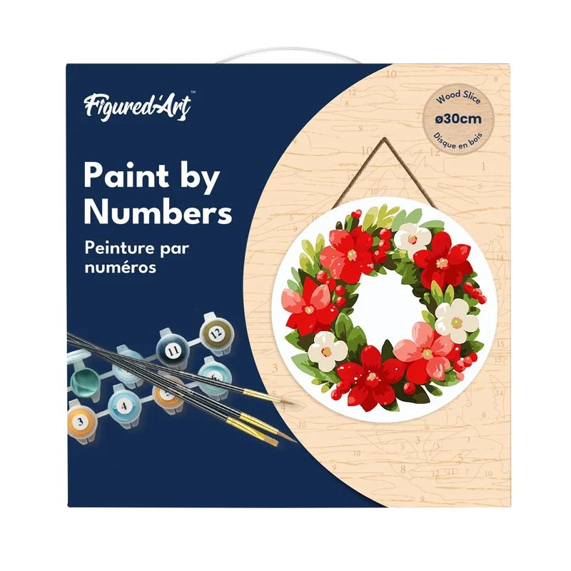 Peinture par numéro Couronne de Noël sur disque en bois