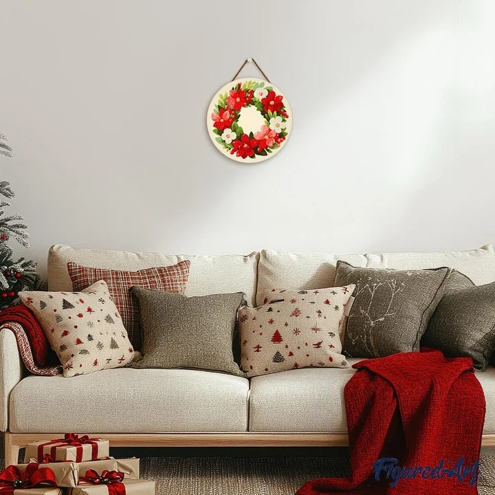 Peinture par numéro Couronne de Noël sur disque en bois