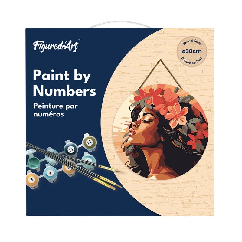 Peinture par numéros Femme Florale sur disque en bois