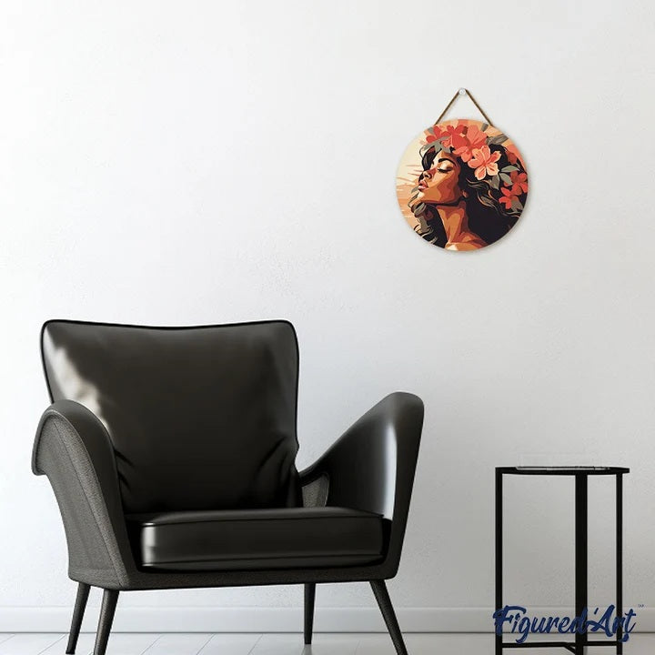Peinture par numéros Femme Florale sur disque en bois