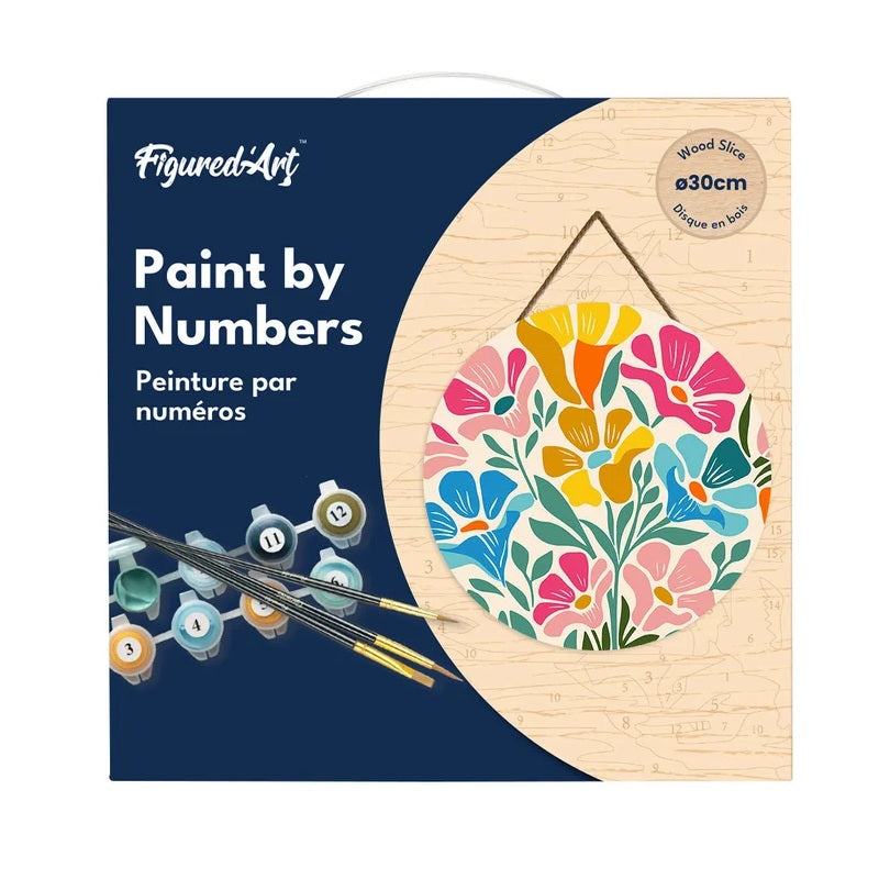 Peinture par numéros Fleurs colorées sur disque en bois