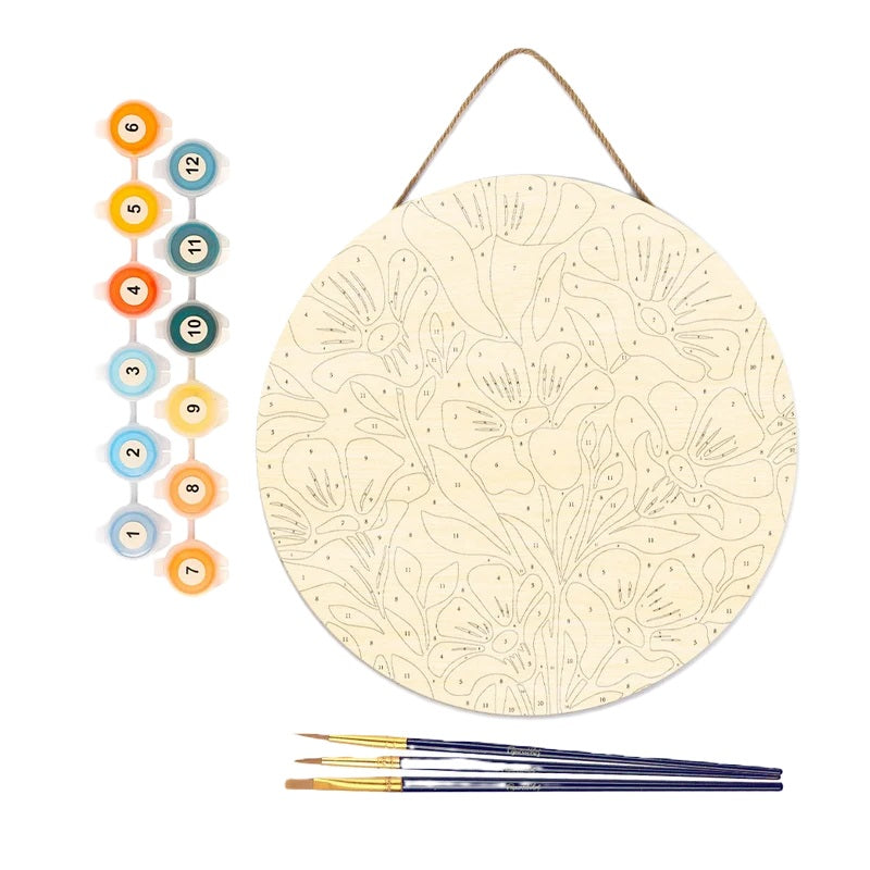 Peinture par numéros Fleurs colorées sur disque en bois