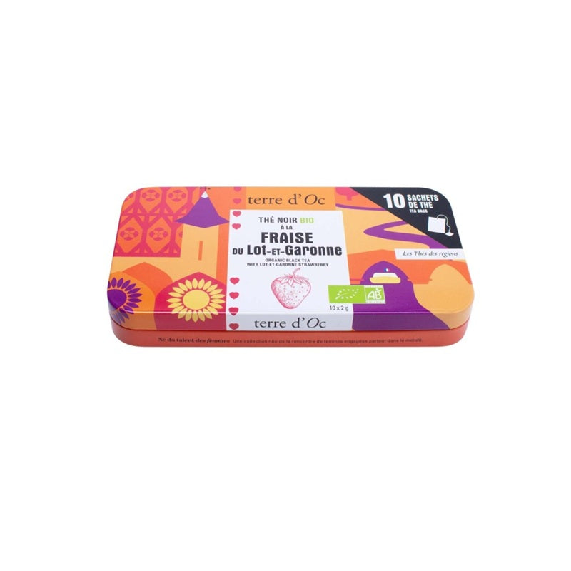 Terre d'Oc - Boîte nomade 10 sachets - Thé noir BIO fraise du Lot-et-Garonne