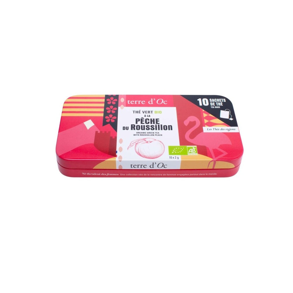 Terre d'Oc - Boîte nomade 10 sachets - Thé vert BIO pêche du Roussillon