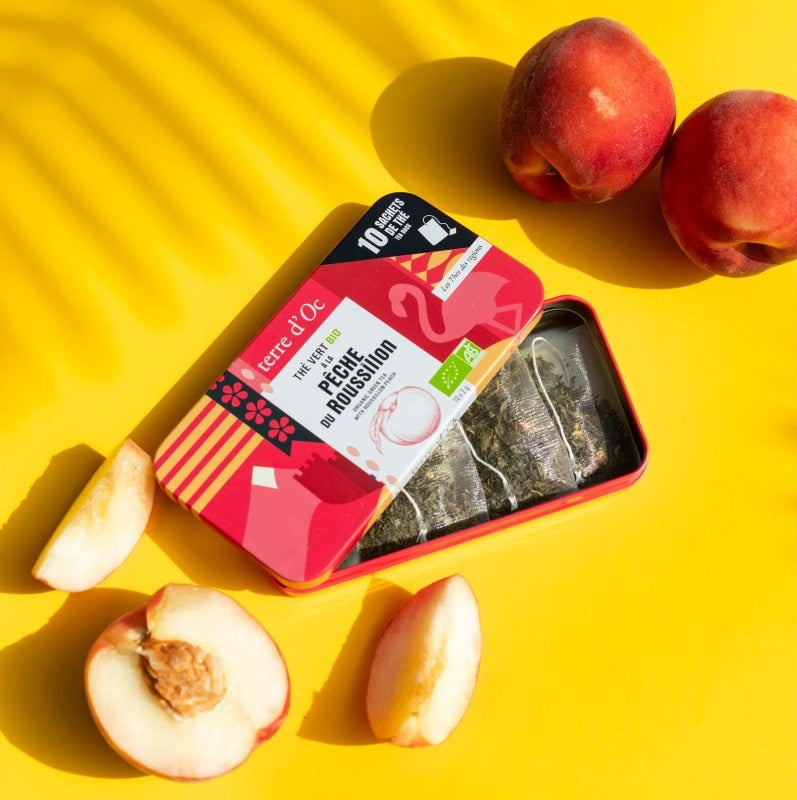 Terre d'Oc - Boîte nomade 10 sachets - Thé vert BIO pêche du Roussillon