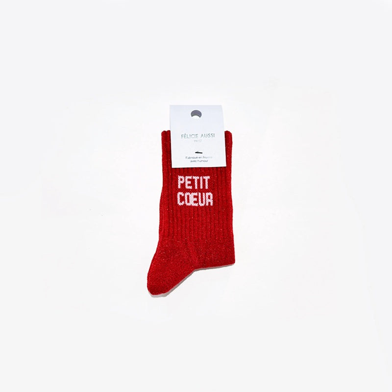 Félicie Aussi - Chaussettes Enfant à paillettes - PETIT COEUR - rouge (3 tailles)