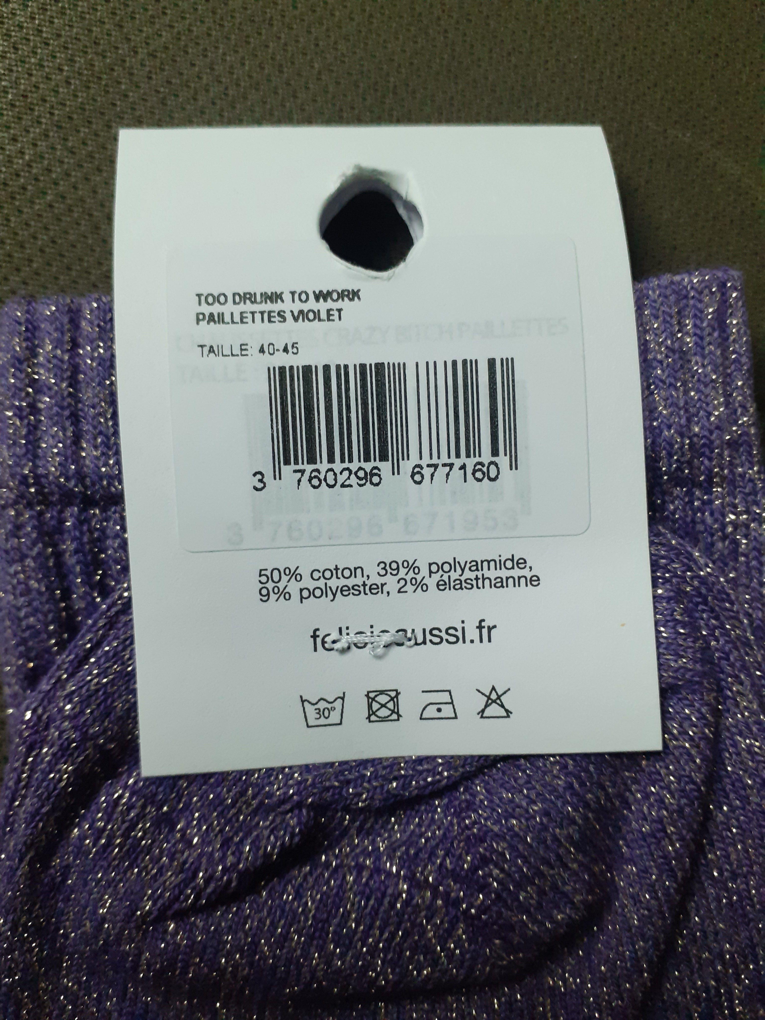 Glitter Socks - Too Drunk To Work - purple 40/45