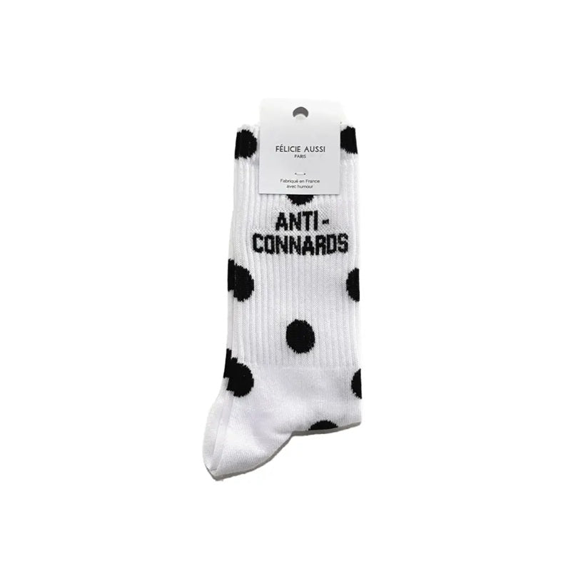 Félicie Aussi - Chaussettes - ANTI-CONNARDS - blanche à pois noirs 36/40