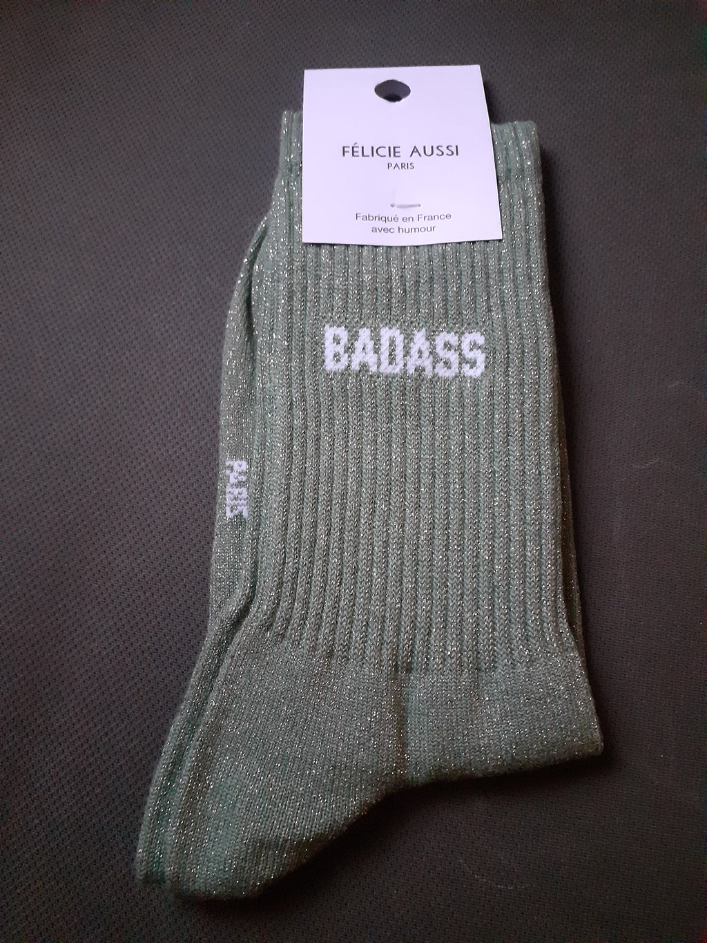 Glitter socks - BADASS - olive 36/40