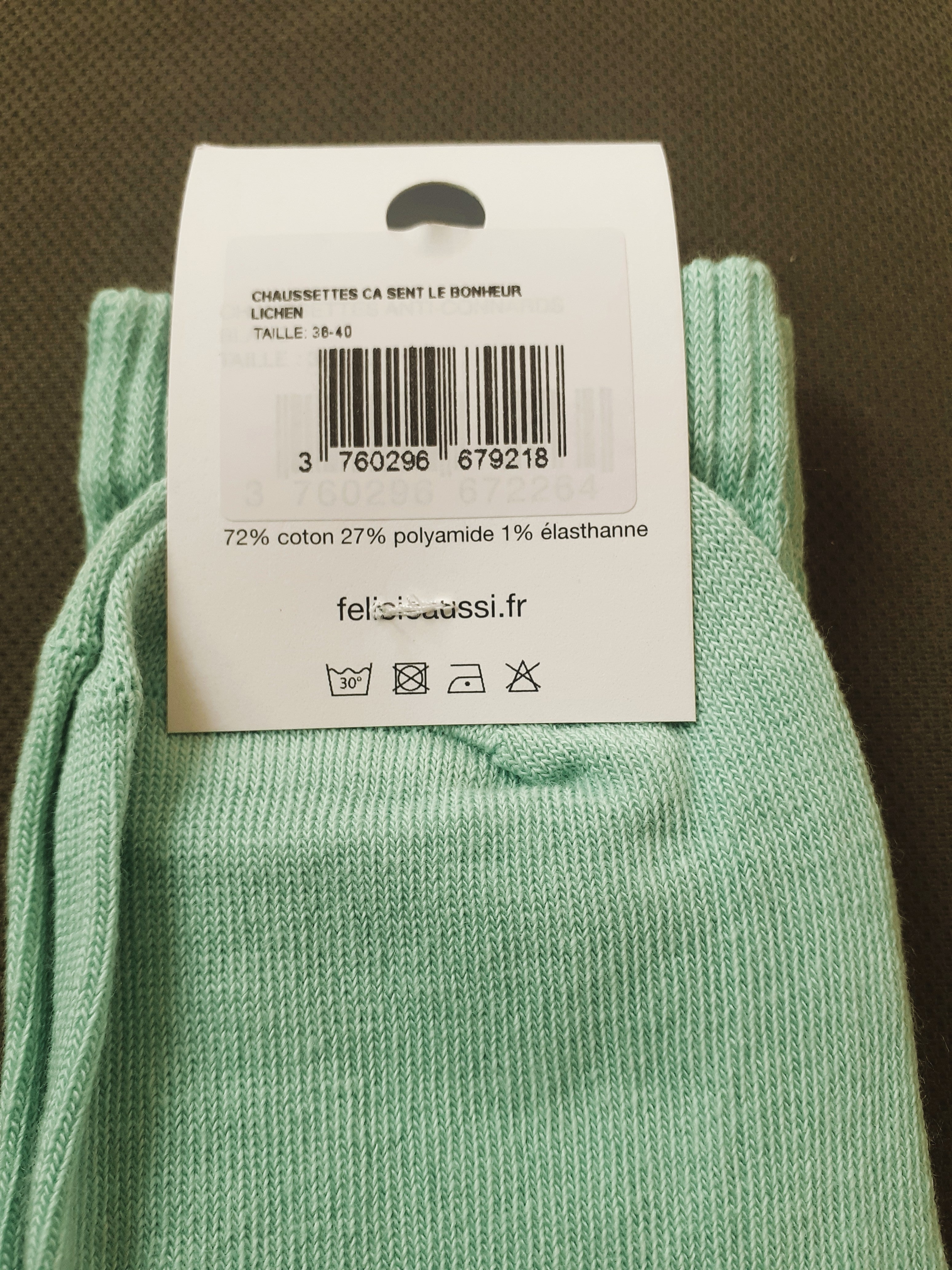 Chaussettes - Ça sent le BONHEUR - vert lichen 36/40