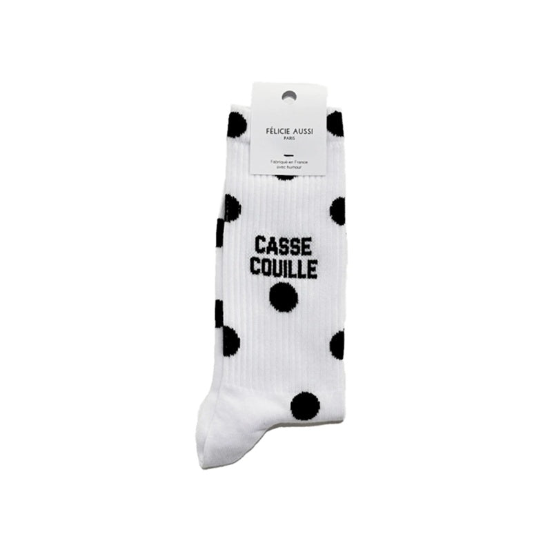 Félicie Aussi - Chaussettes - CASSE COUILLE - blanche à pois noirs 36/40