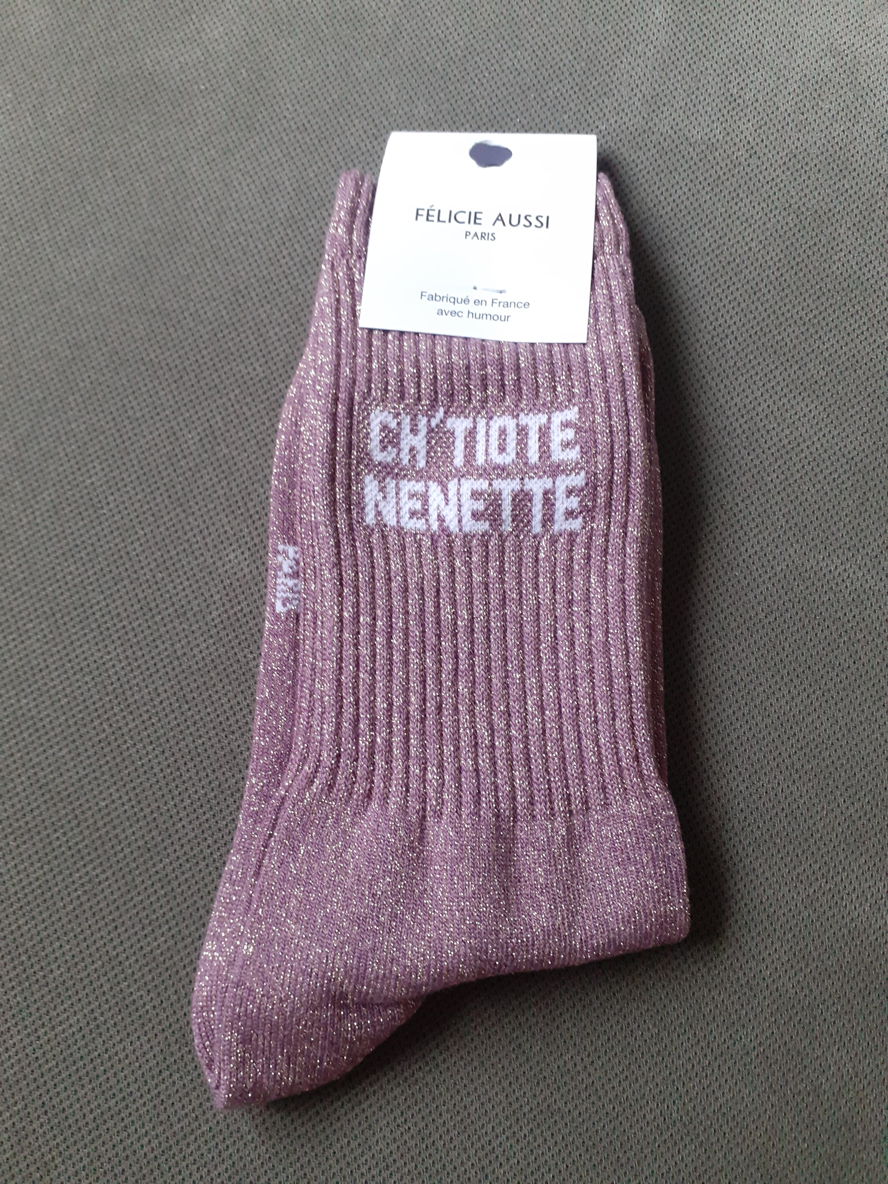 Chaussettes à paillettes - CH'TIOTE NENETTE - bois de rose 36/40