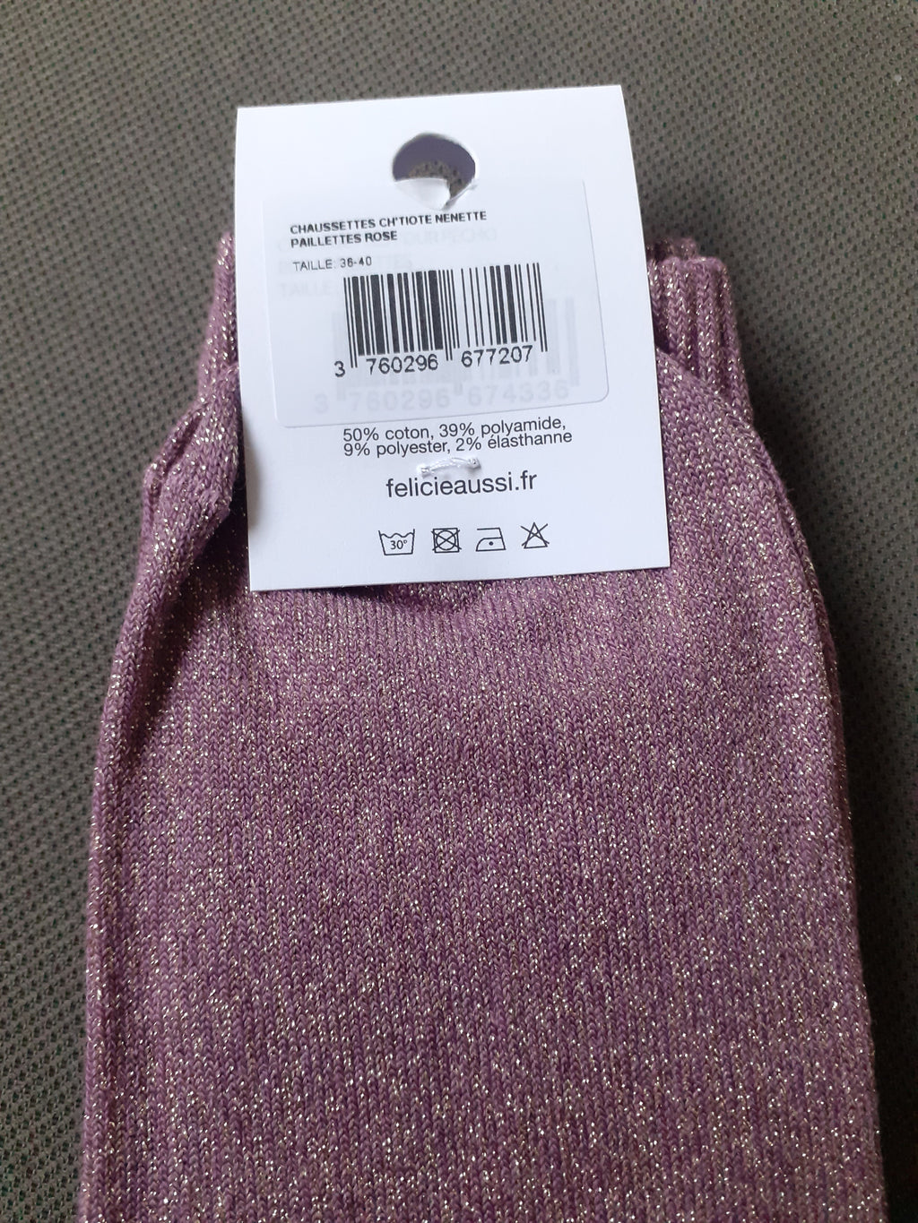 Chaussettes à paillettes - CH'TIOTE NENETTE - bois de rose 36/40