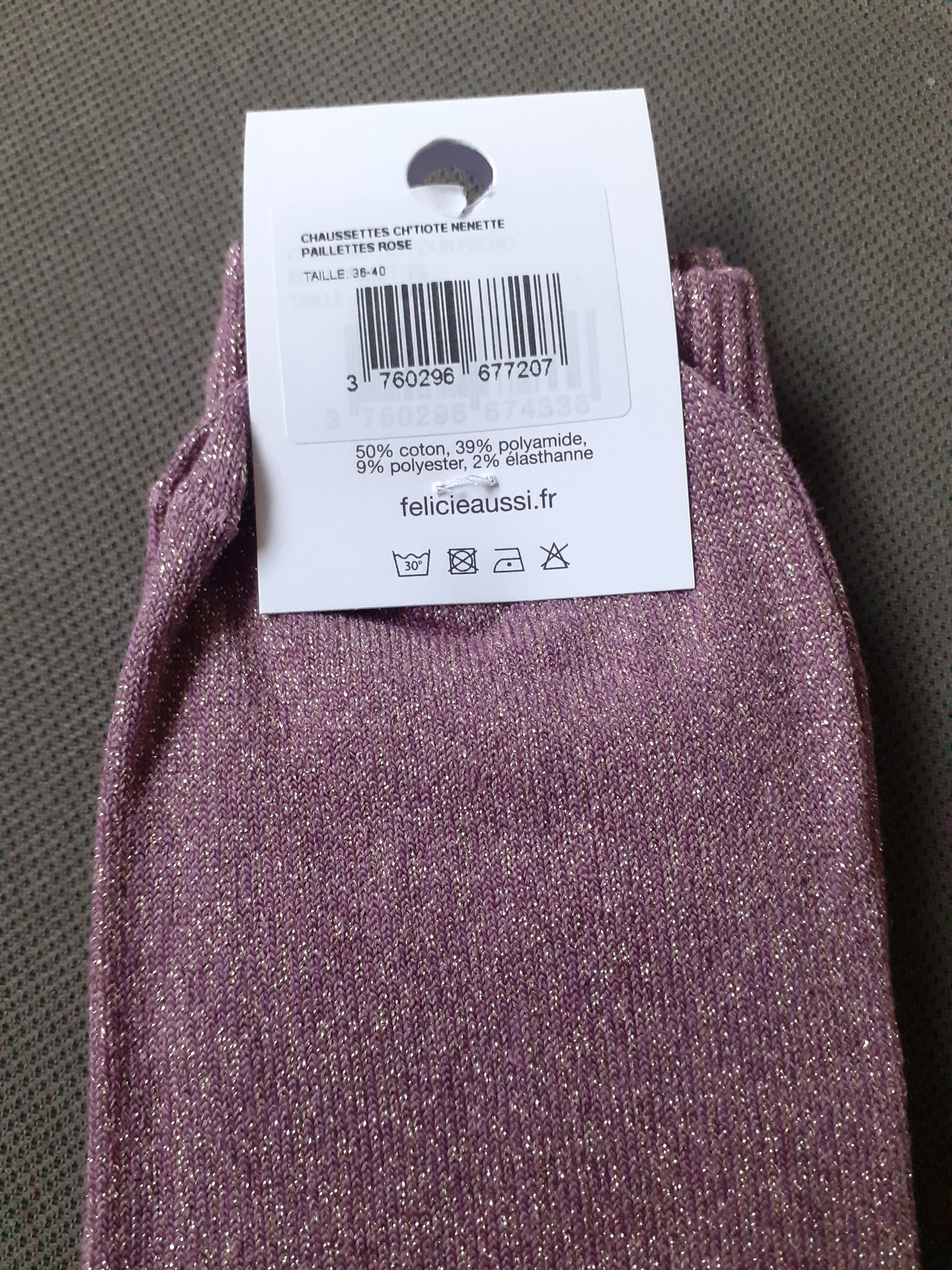 Chaussettes à paillettes - CH'TIOTE NENETTE - bois de rose 36/40