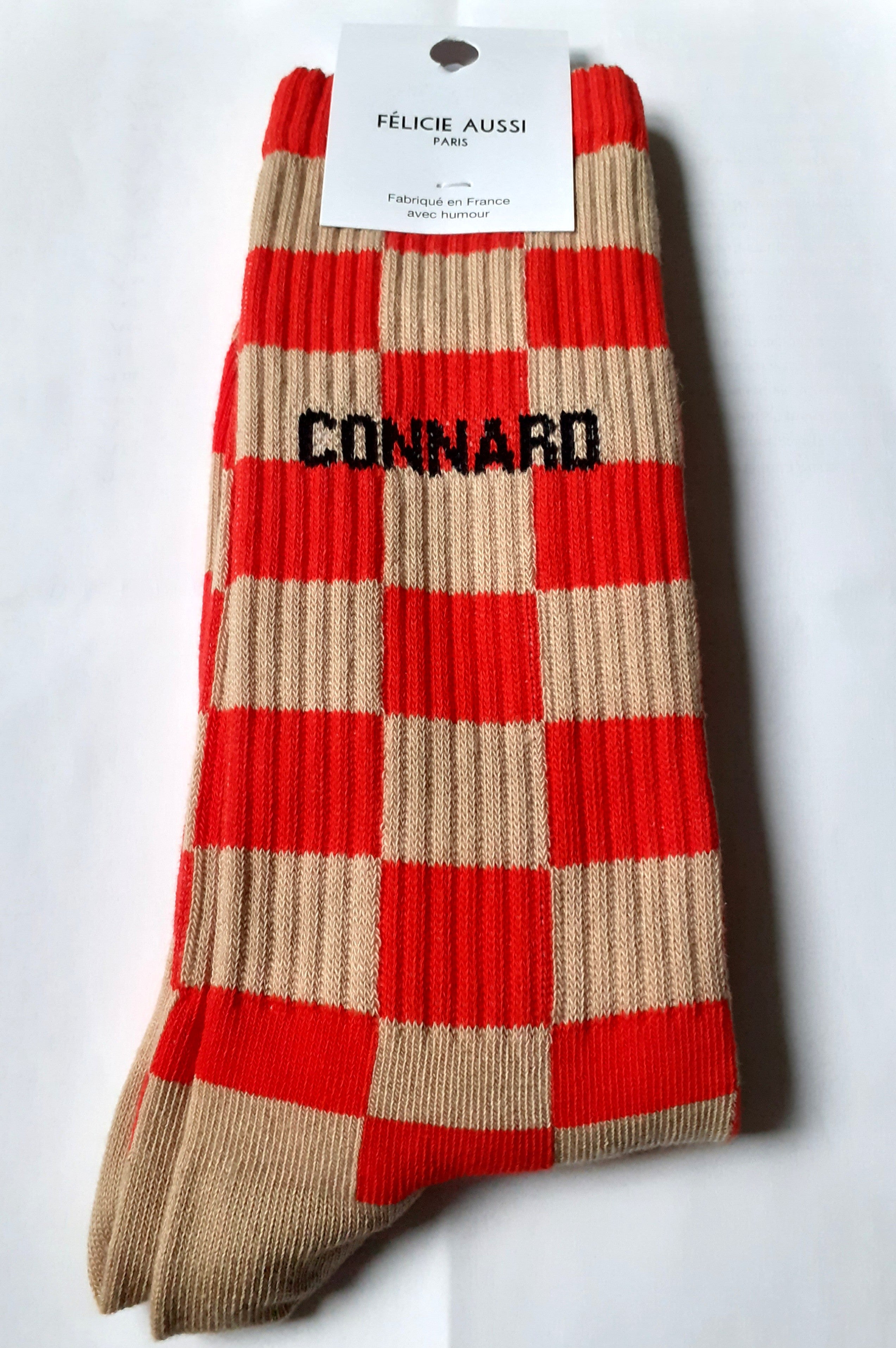 Chaussettes - CONNARD - damier sable rouge 40/45
