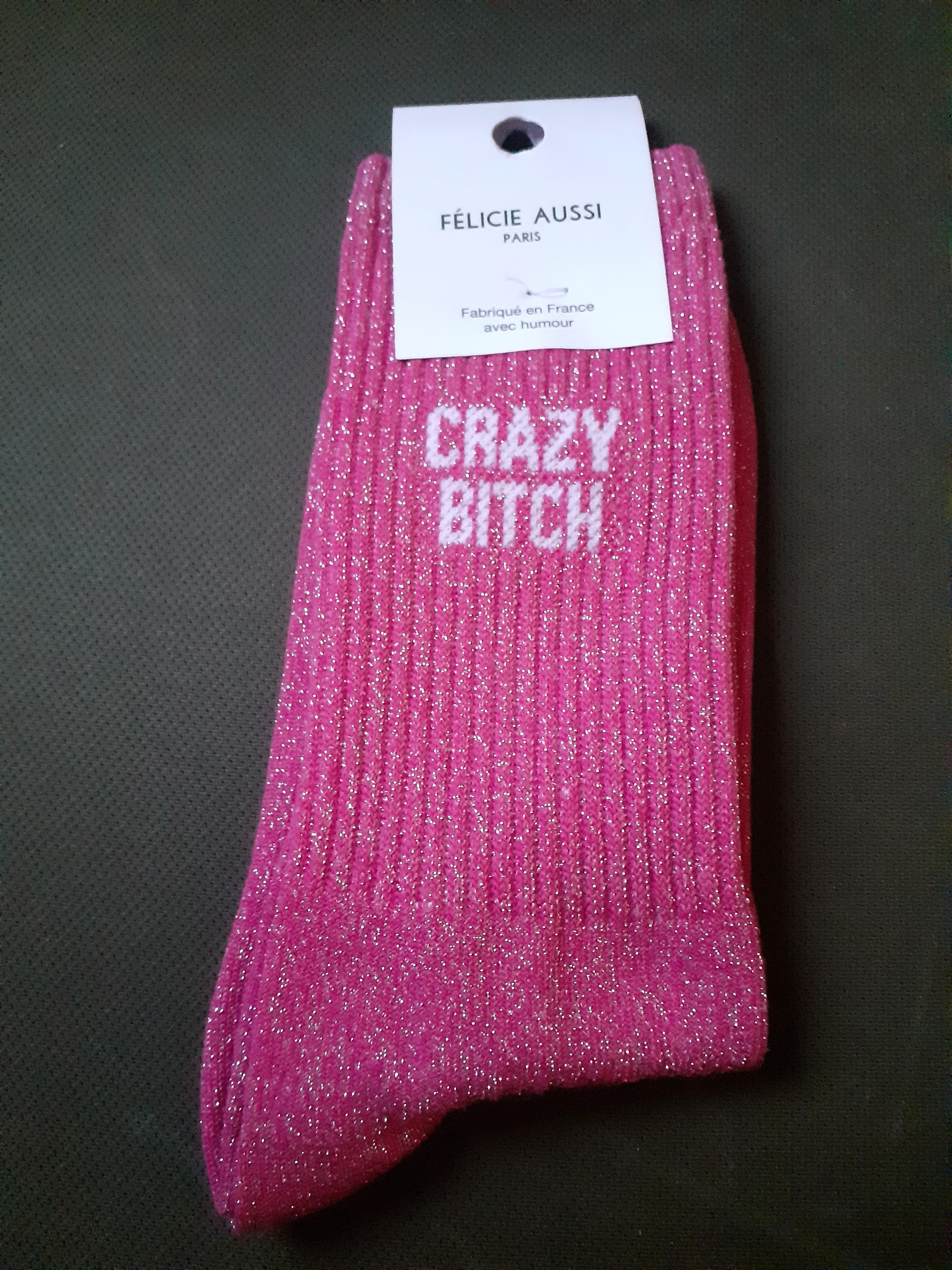 Sequin socks - CRAZY BITCH - fuchsia 36/40