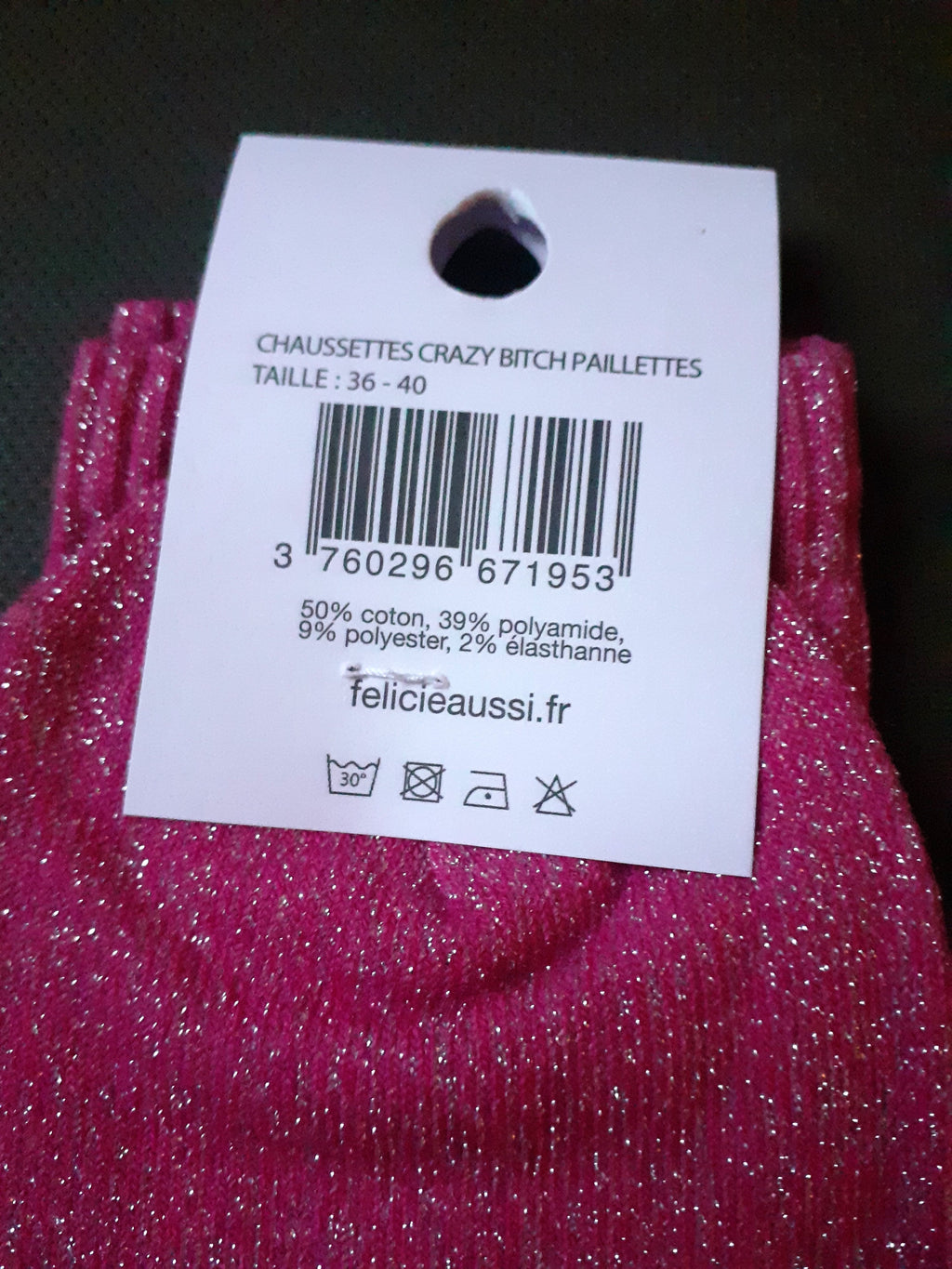 Sequin socks - CRAZY BITCH - fuchsia 36/40