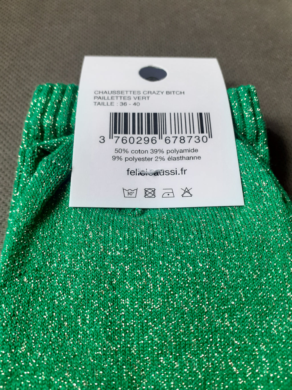 Sequined socks - CRAZY BITCH - green 36/40