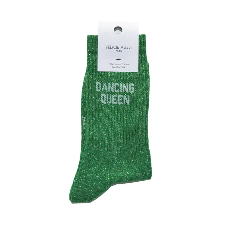 Félicie Aussi chaussettes à paillettes Dancing Queen verte 36-40