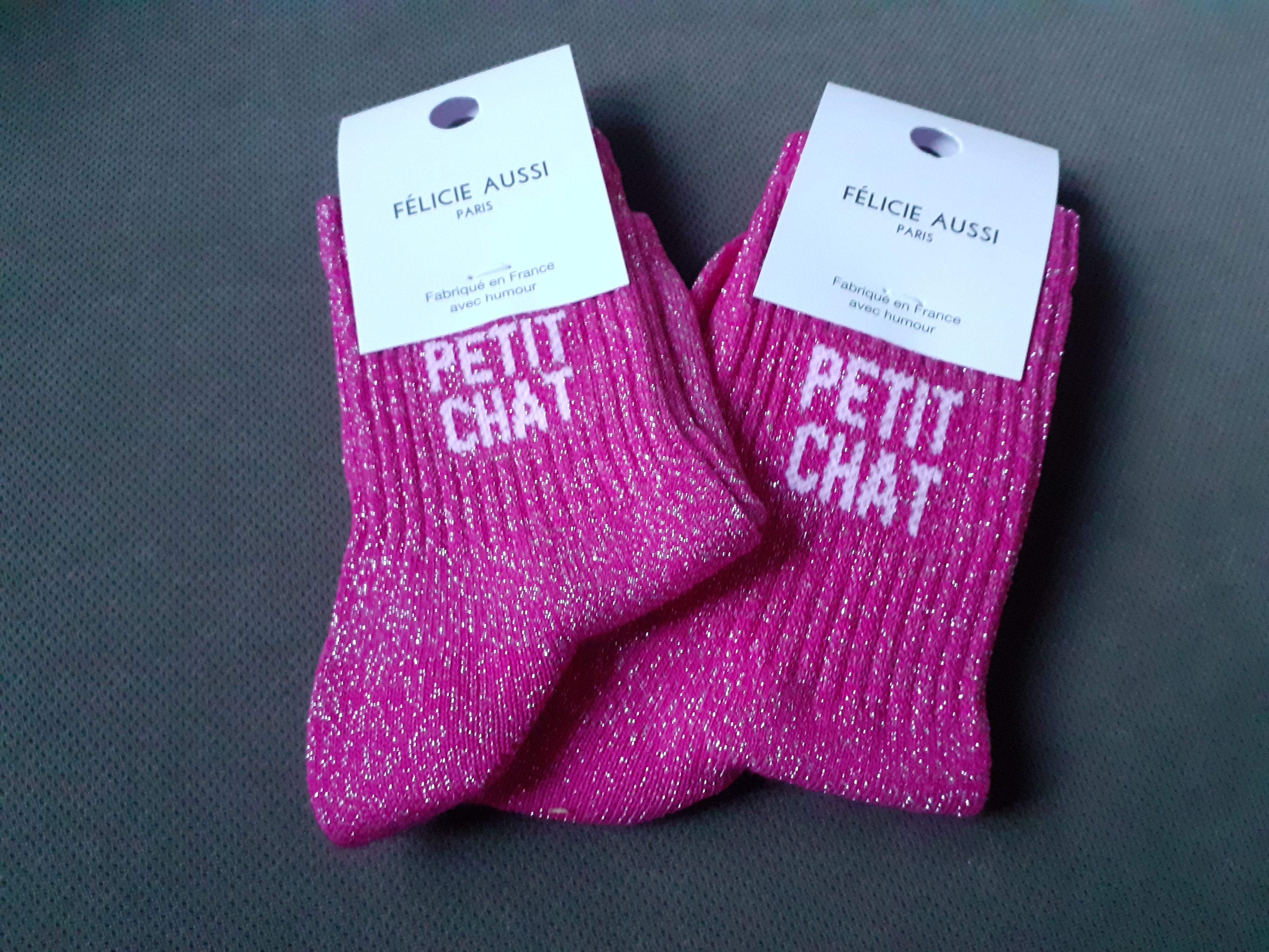 Kids' glitter socks - PETIT CHAT - fuchsia (3 sizes)