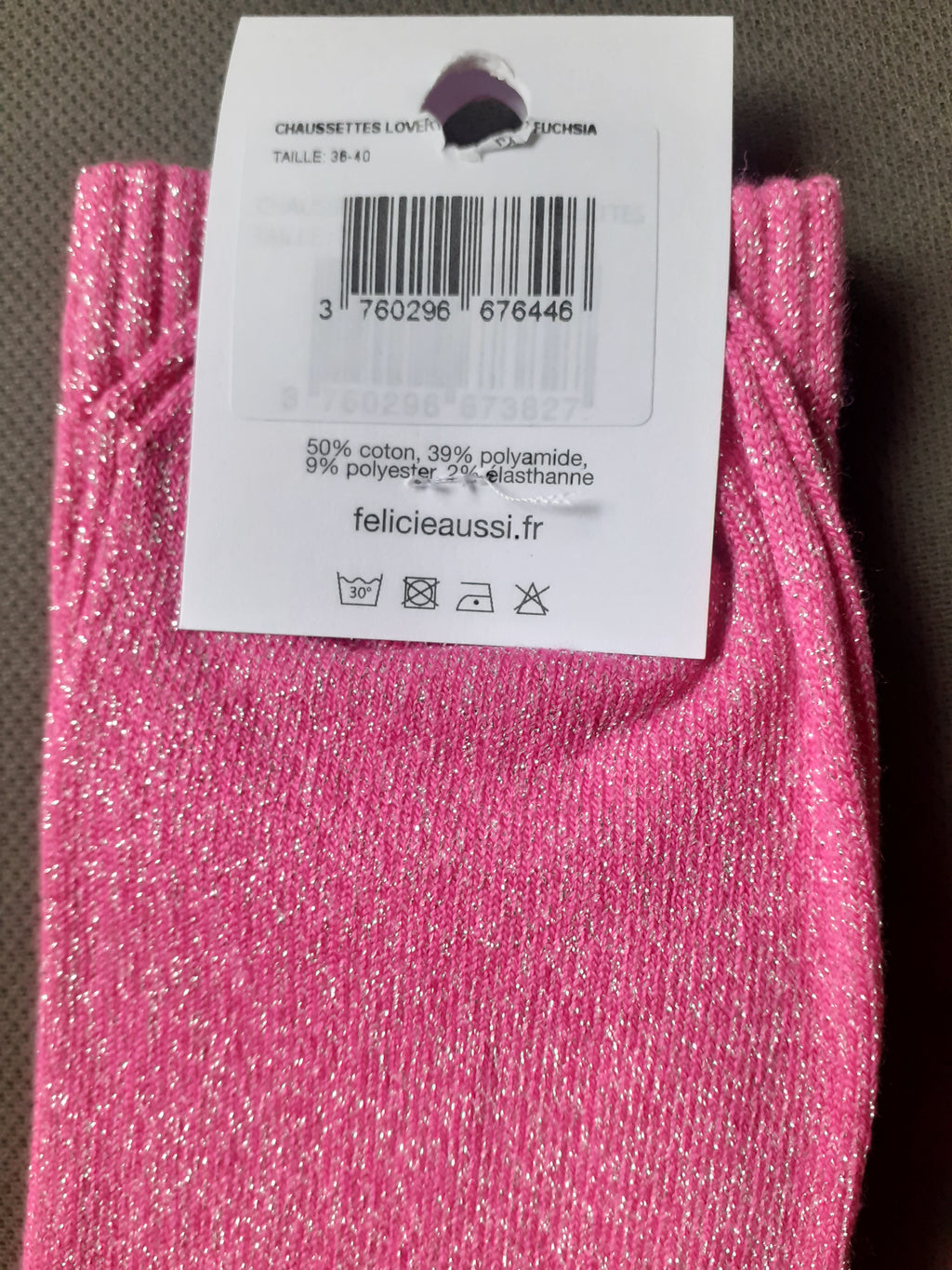 Glitter socks - LOVER - fuchsia 36/40