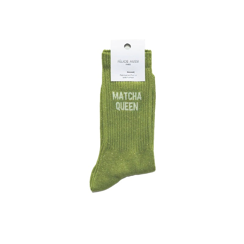 Félicie Aussi chaussettes à paillettes Matcha Queen verte 36-40