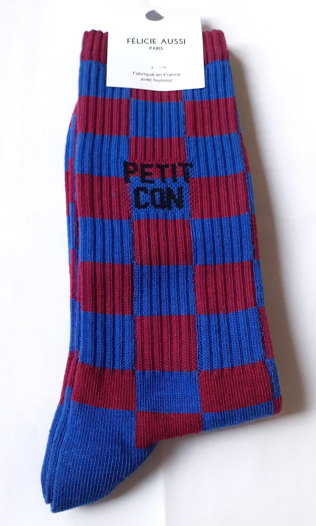 Socks - PETIT CON - plum & blue checkerboard 40/45