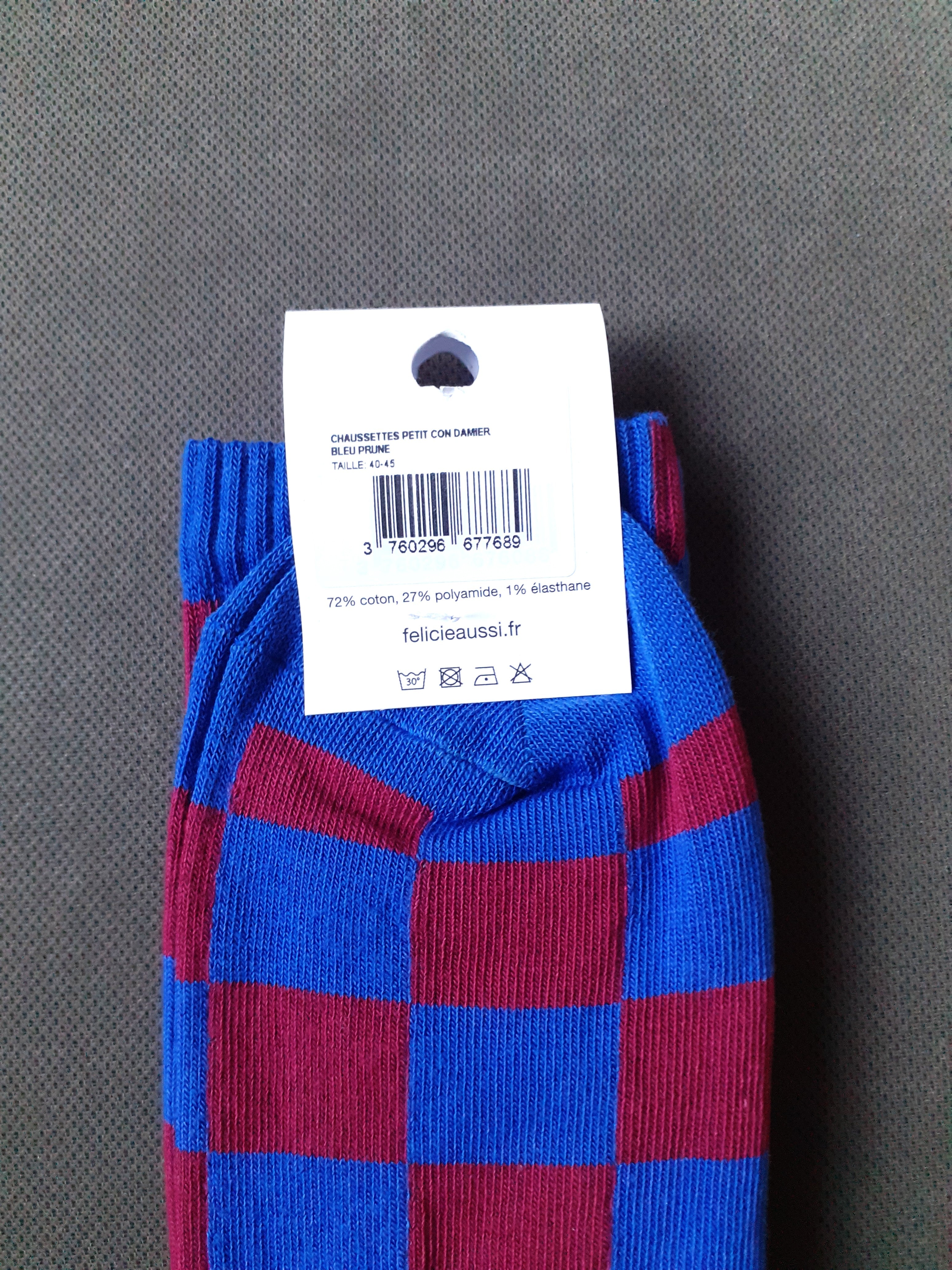 Chaussettes - PETIT CON - damier prune & bleu 40/45