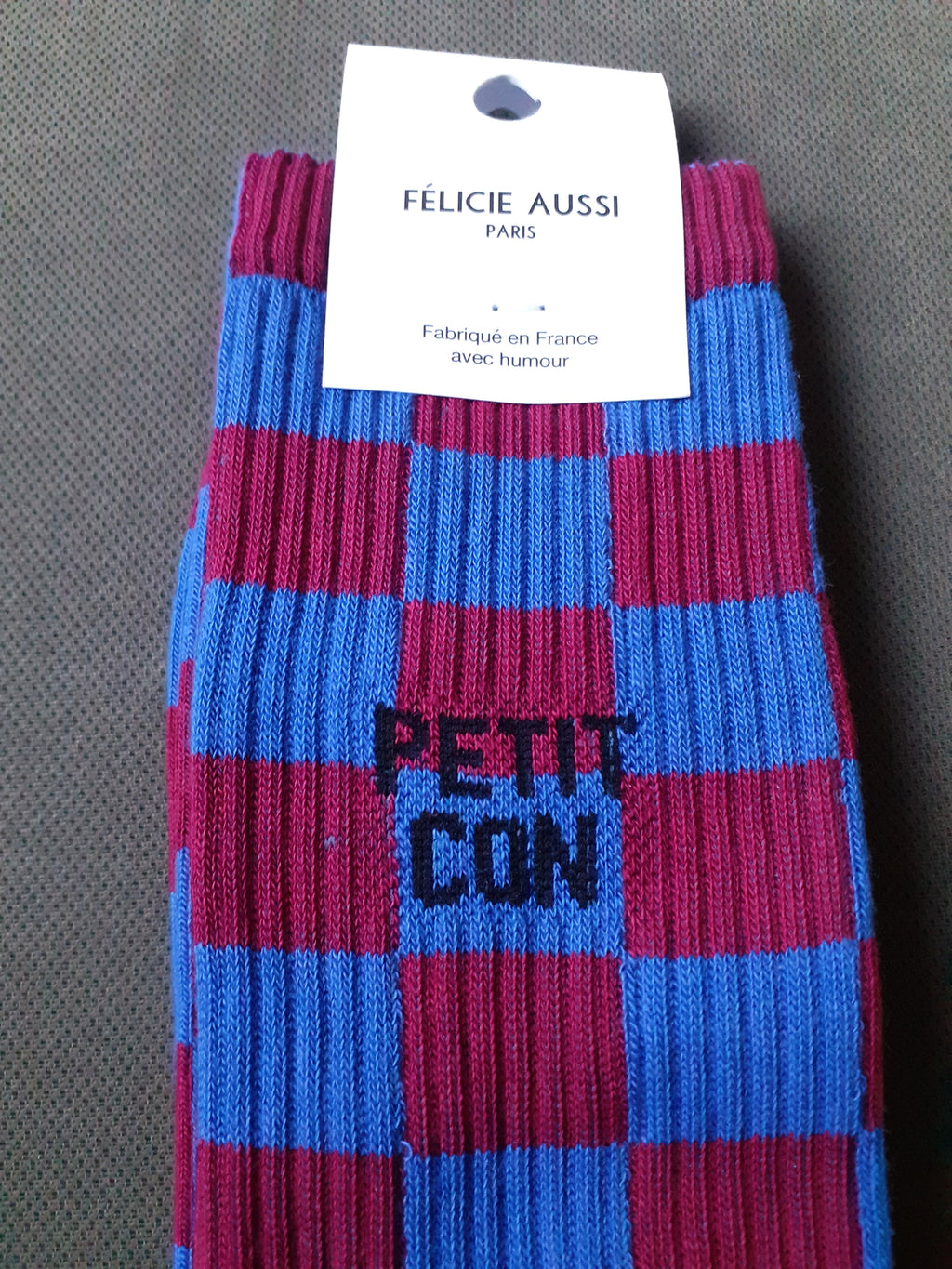 Socks - PETIT CON - plum & blue checkerboard 40/45