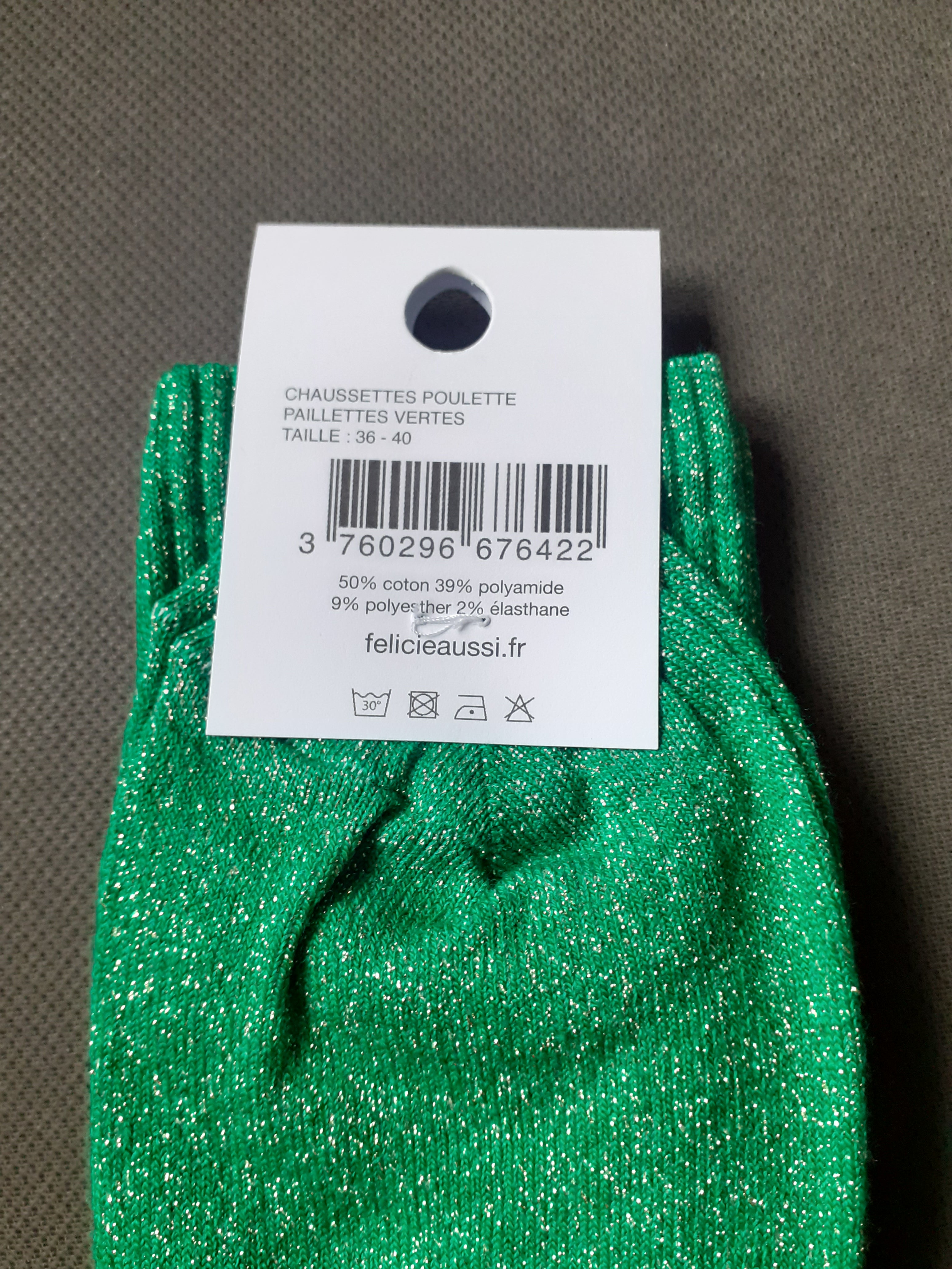 Glitter socks - POULETTE - green 36/40