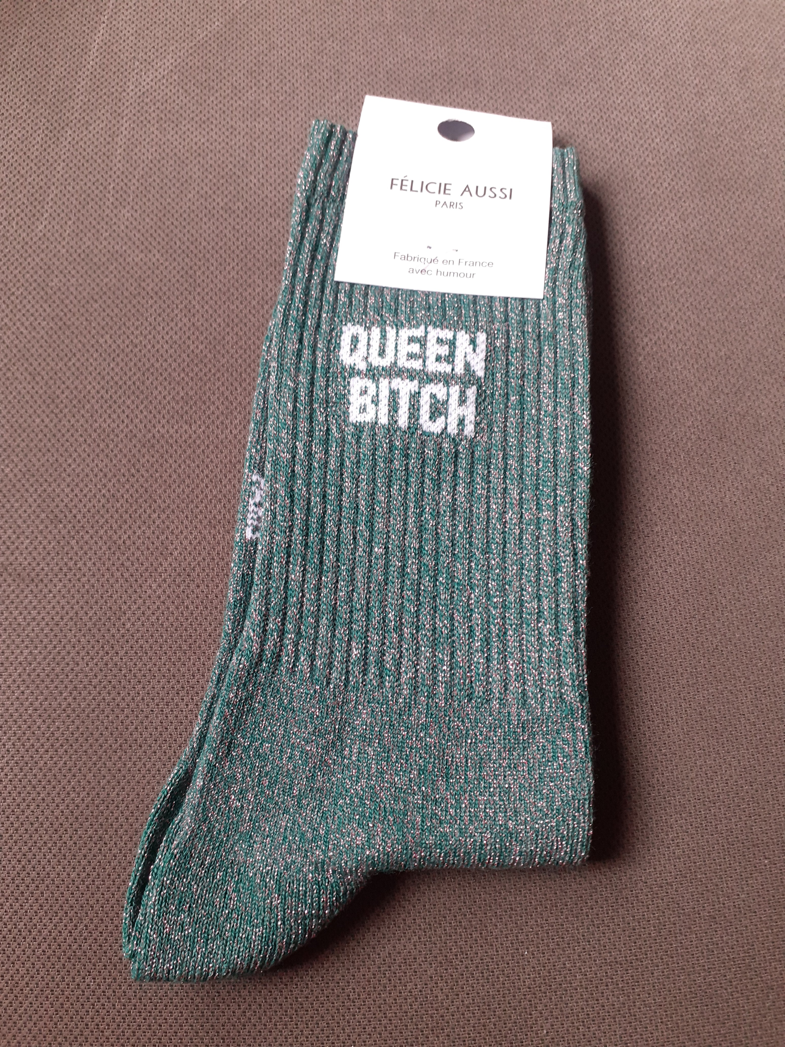 Sparkly socks - QUEEN BITCH - aventurine 36/40
