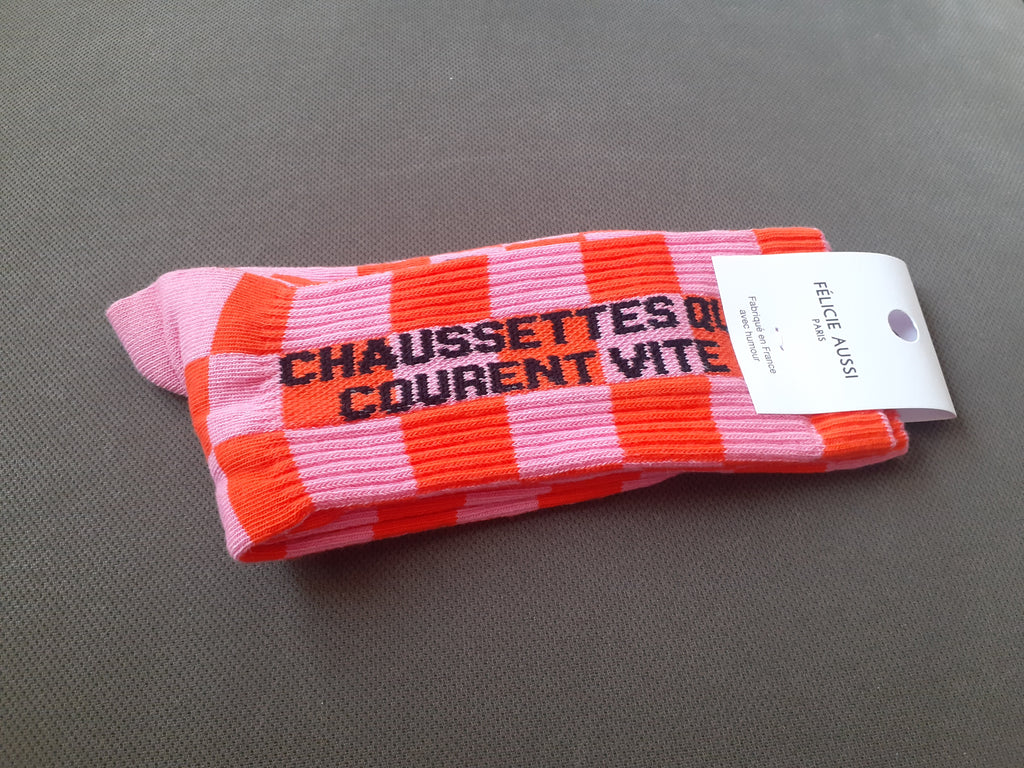 Chaussettes - Courent Vite - damier rose orange 36/40