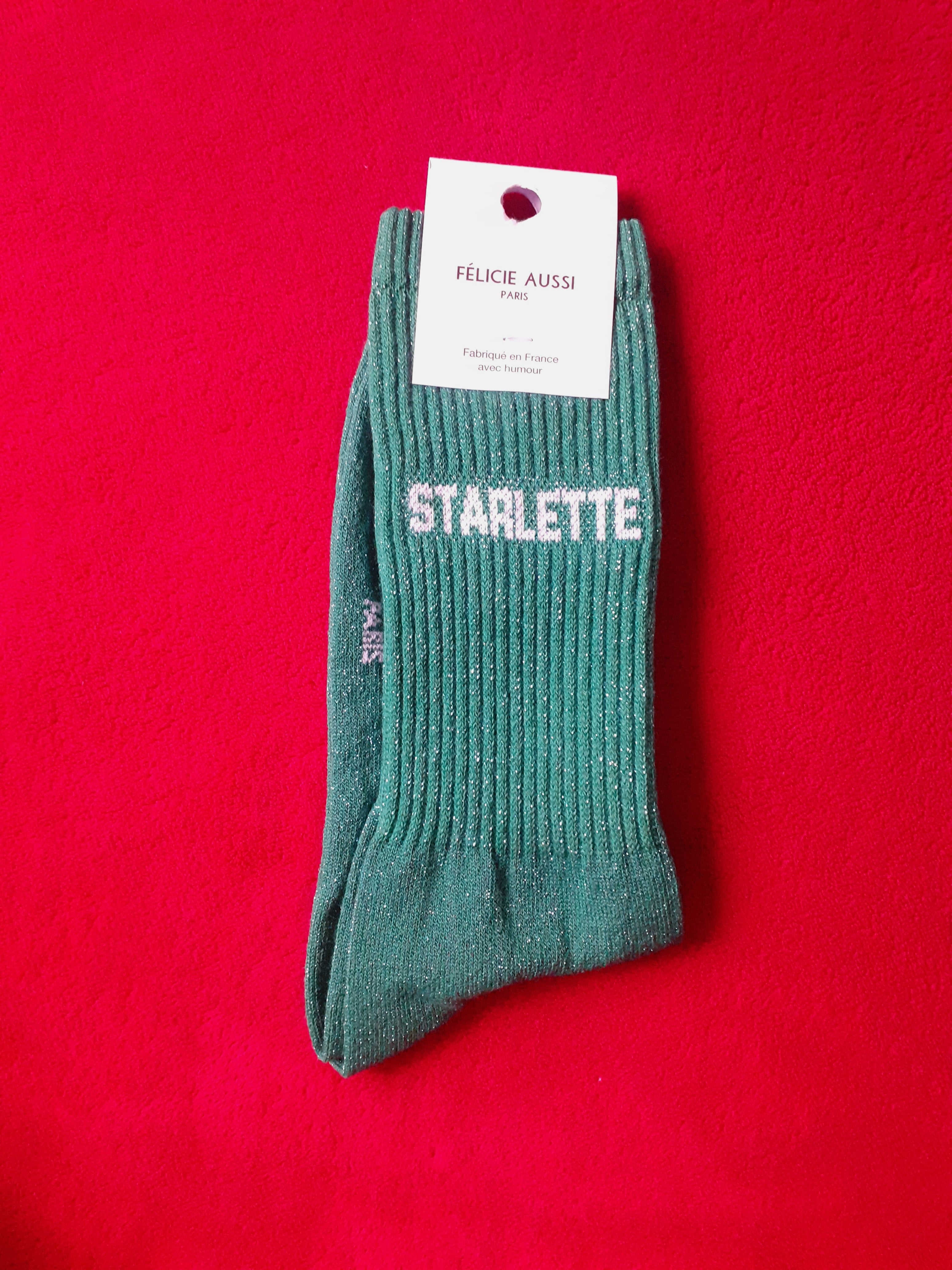 Glitter socks - STARLETTE - dark green 36/40