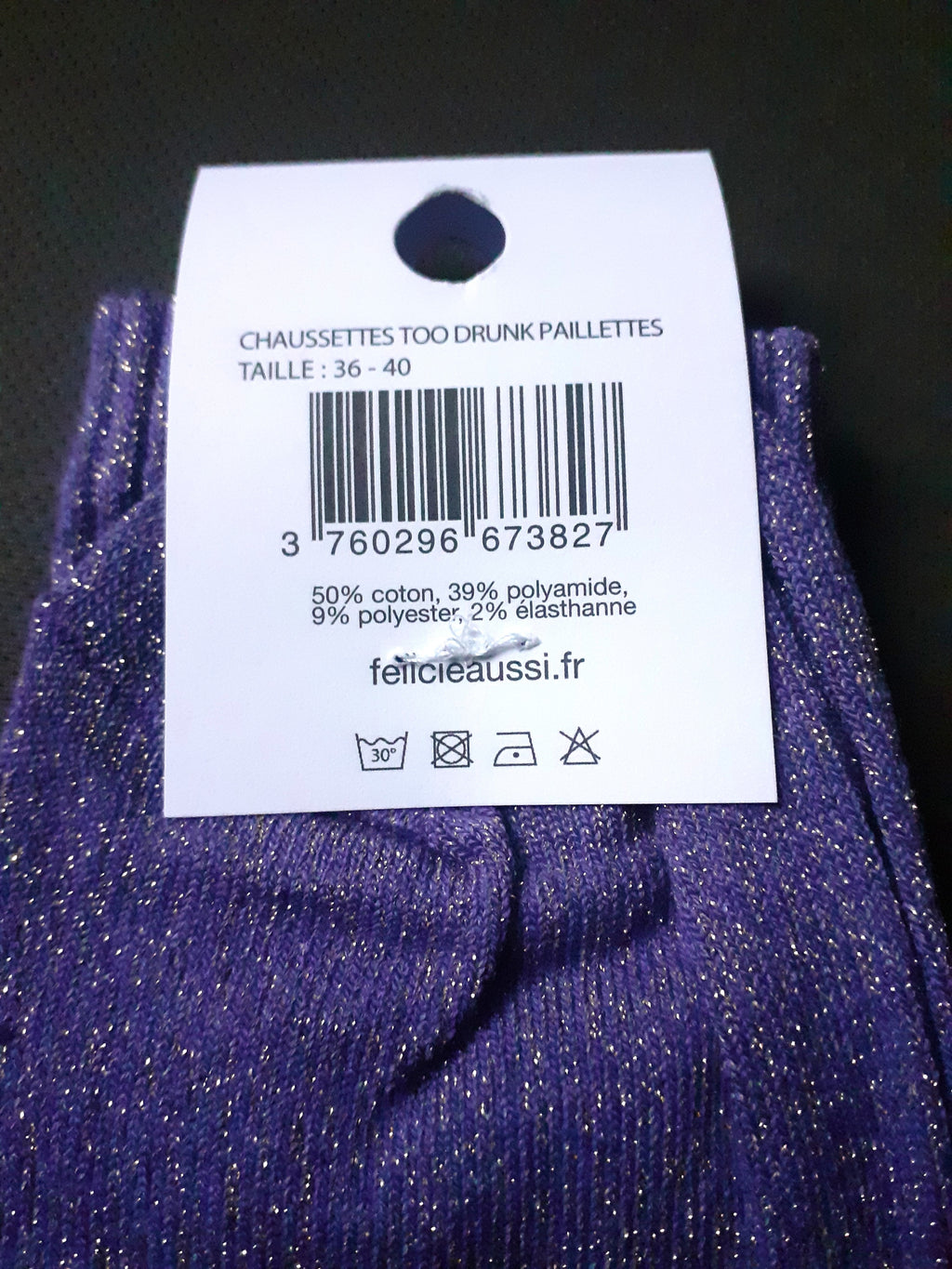 Sequined socks - Too Drunk To Work - purple 36/40