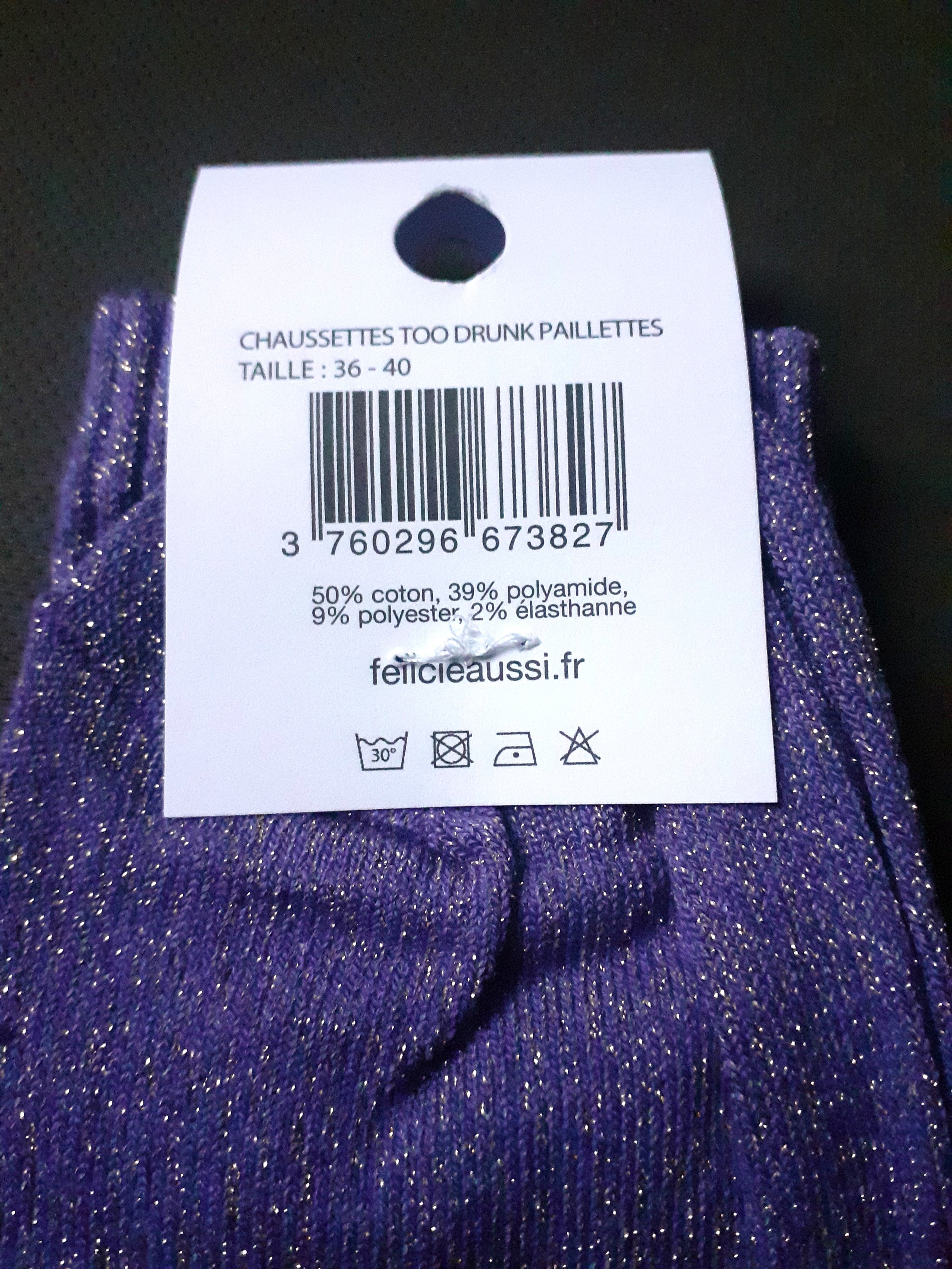 Sequined socks - Too Drunk To Work - purple 36/40