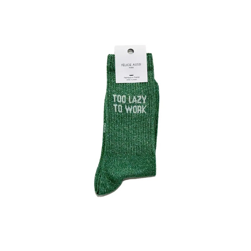 Félicie Aussi - Chaussettes à paillettes - TOO LAZY TO WORK - verte 36/40