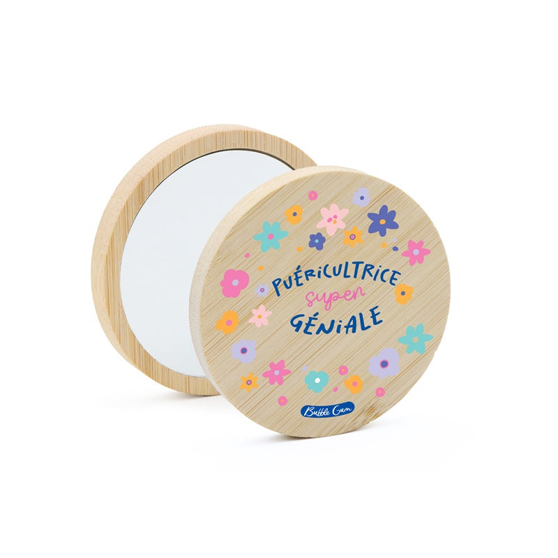 Miroir de poche en bois - Puéricultrice Super Géniale