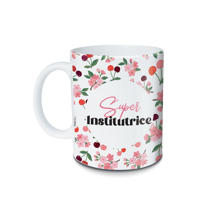 Mug 300ml – Super Institutrice (cerises)