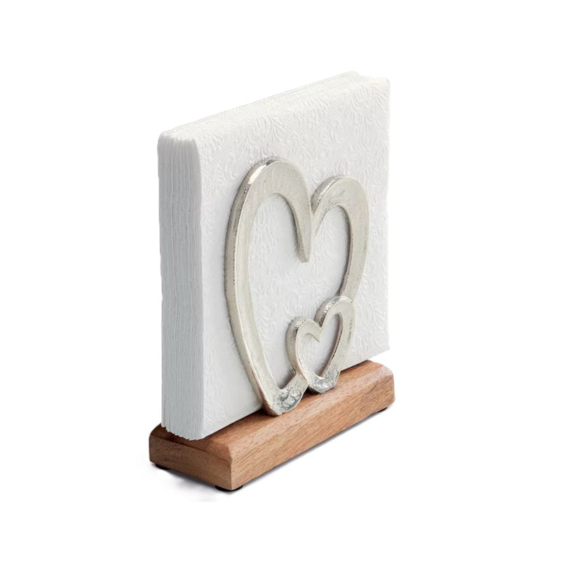 Porte-serviettes en papier métal & bois Cœurs