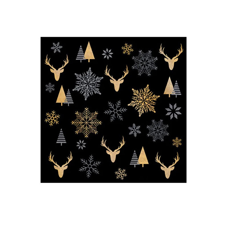Serviettes en papier Cerfs & Sapins fond noir