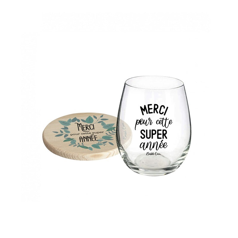 Verre et Sous-Verre - Merci pour cette super année (feuilles)