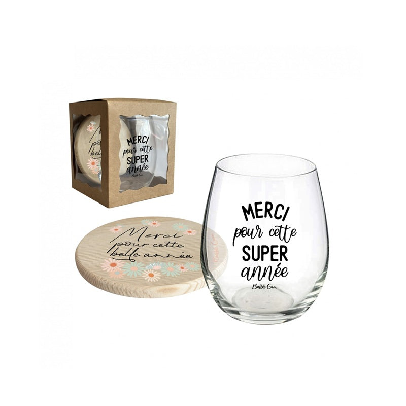 Verre et Sous-Verre - Merci pour cette super année (fleurs)