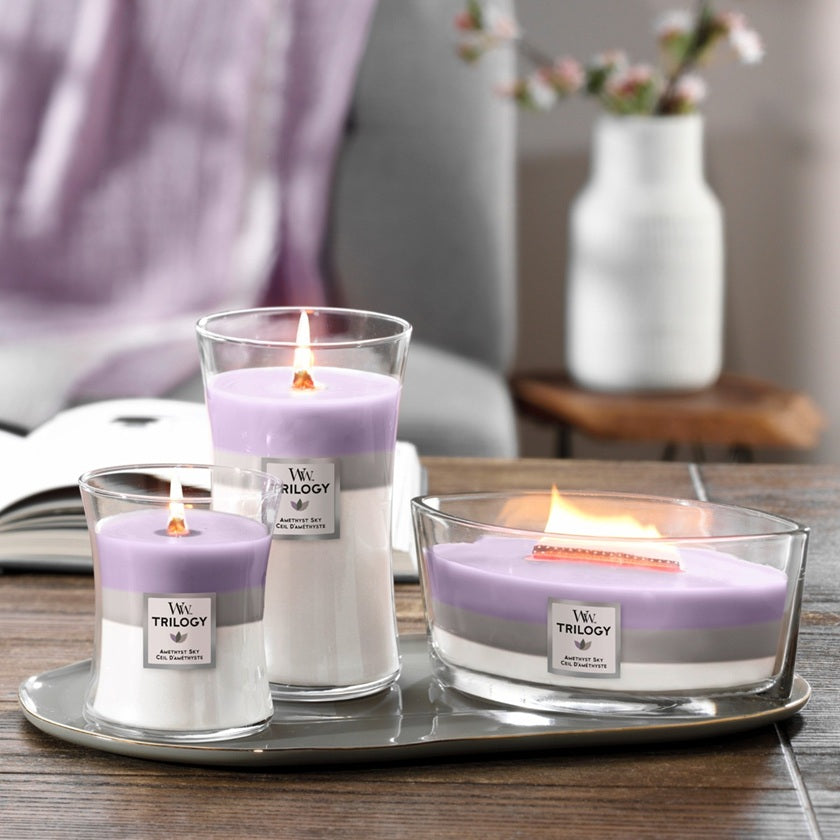 Woodwick Medium Trilogy Amethyst Sky (Ciel d'Améthyste) 275gr