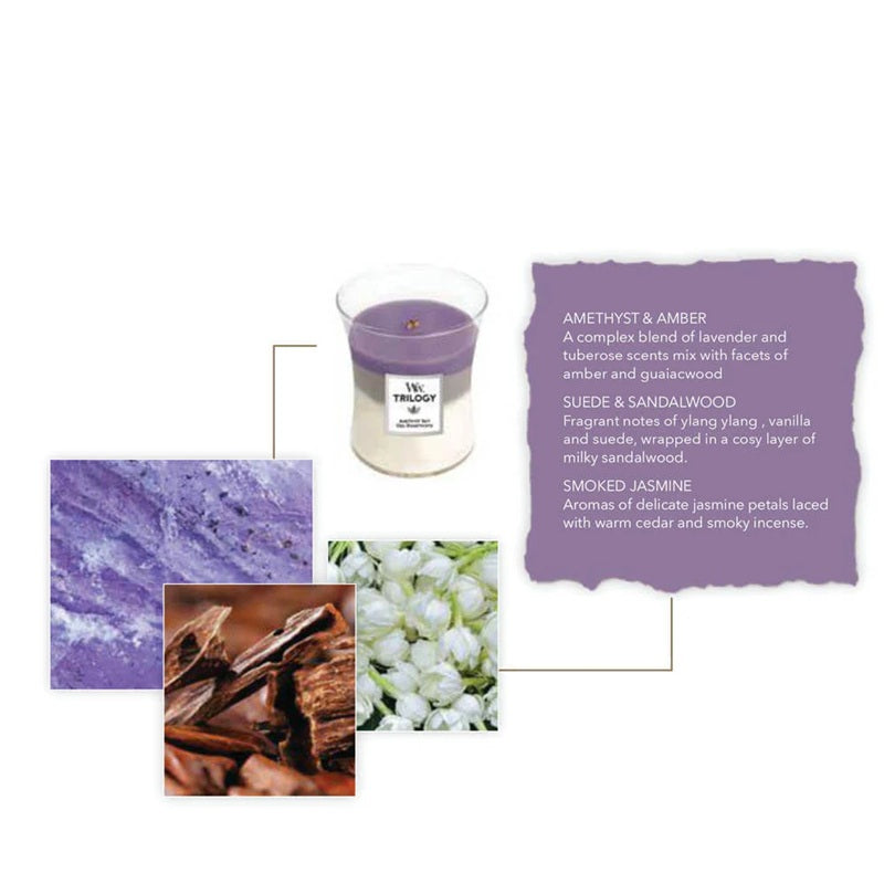 Woodwick Medium Trilogy Amethyst Sky (Ciel d'Améthyste) 275gr