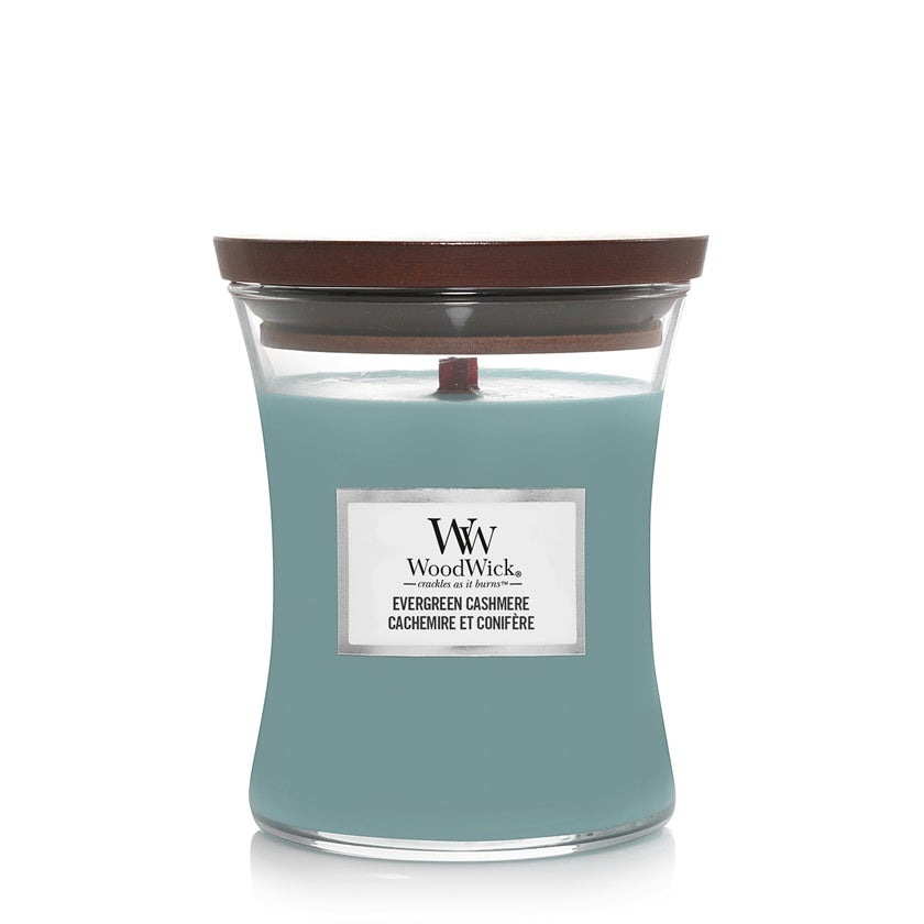 Woodwick Medium Evergreen Cashmere (Cachemire & Conifère) 275gr